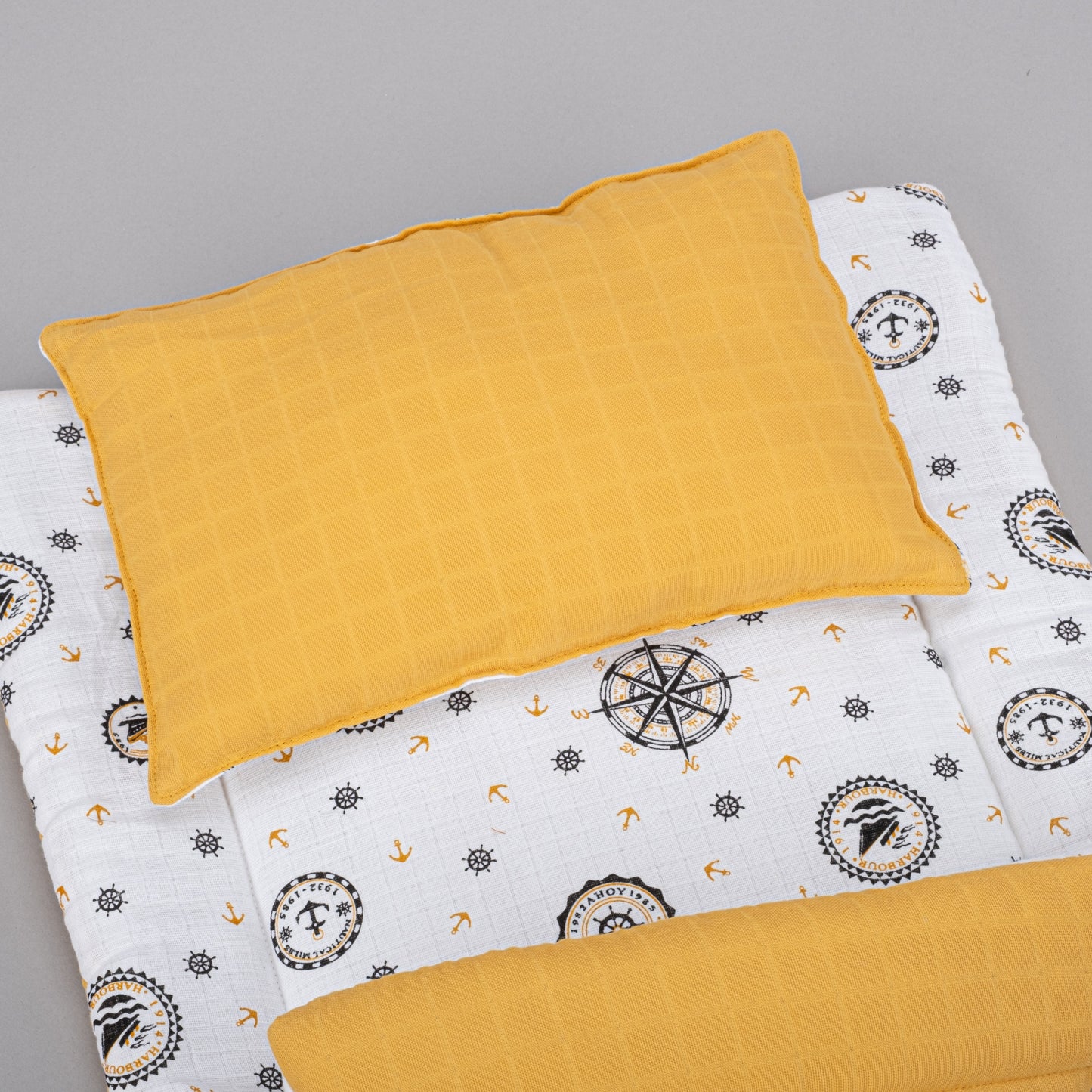 Double Sided Changing Pad and Pillow - Hardal Muslin - Sarı Gemili