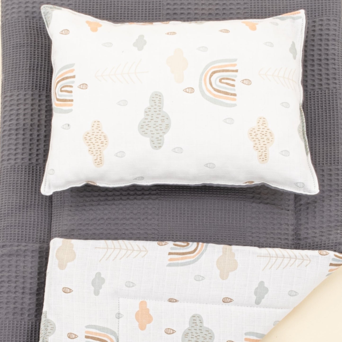 Double Sided Changing Pad and Pillow - Antrasit Waffle - Yeşil Gökkuşağı