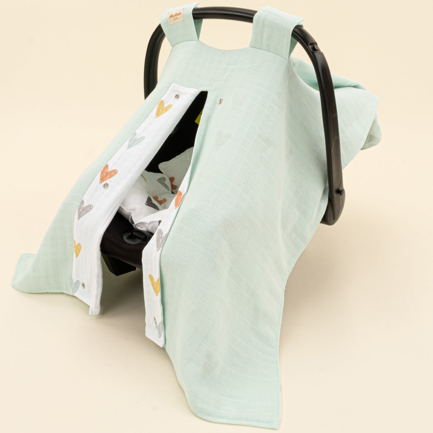 Stroller Cover Set - Double Side - Su Yeşili Muslin - Kalpler