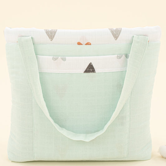 Baby Care Bag - Su Yeşili Muslin - Kalpler