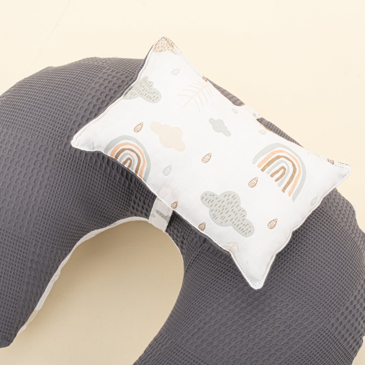 Double Sided Breastfeeding Pillow - Antrasit Waffle - Yeşil Gökkuşağı