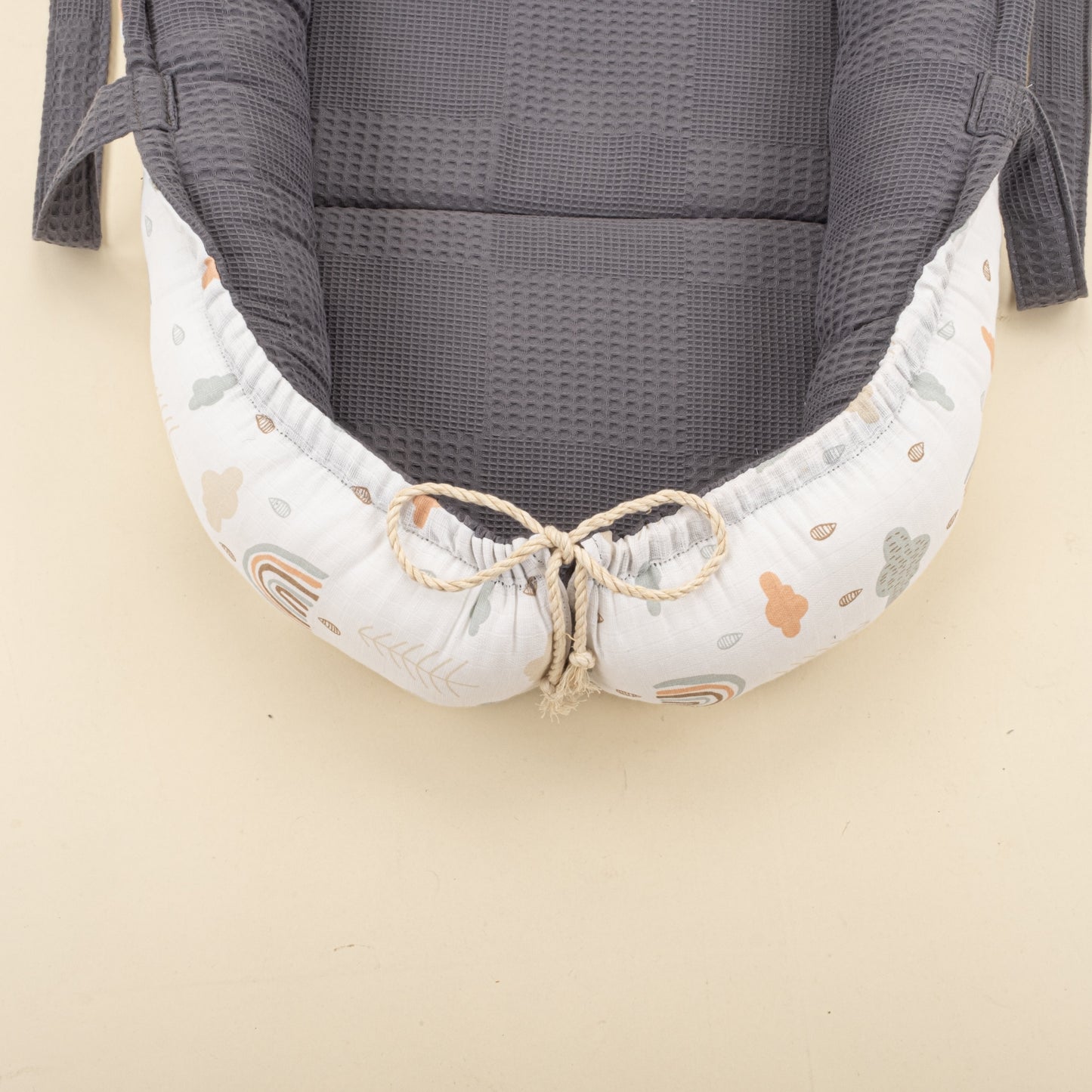 Babynest and Pillow - Çift Taraflı - Antrasit Waffle - Yeşil Gökkuşağı