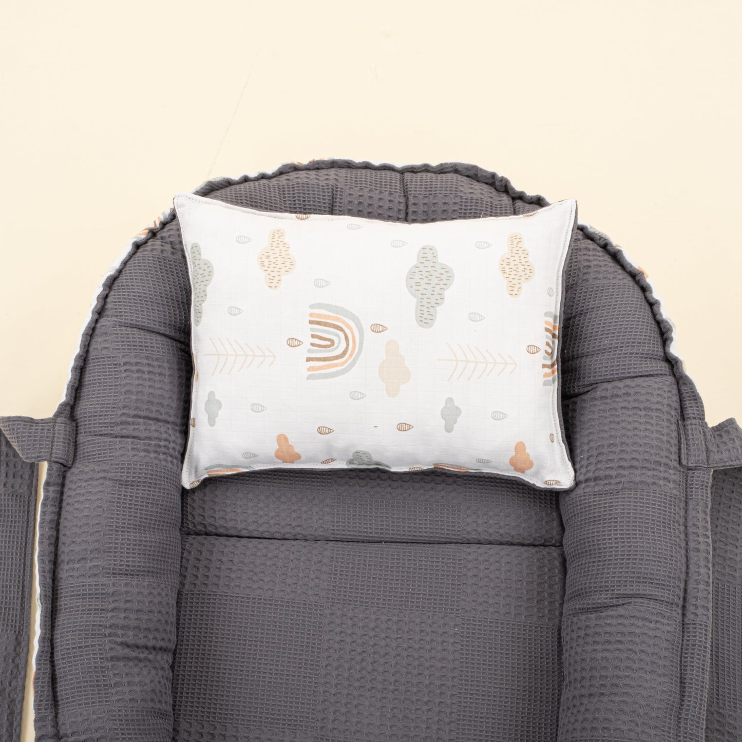 Babynest and Pillow - Çift Taraflı - Antrasit Waffle - Yeşil Gökkuşağı