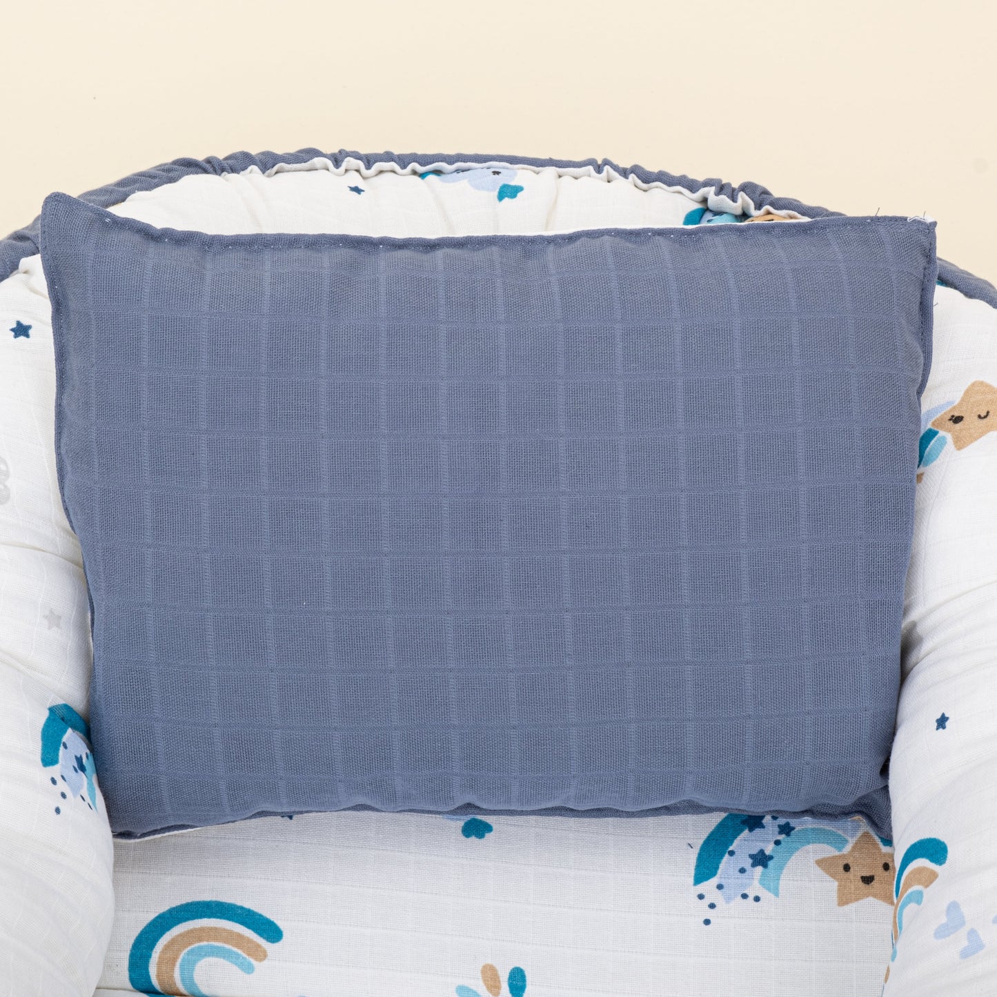 Babynest and Pillow - Çift Taraflı - İndigo Müslin - Mavi Gökkuşağı