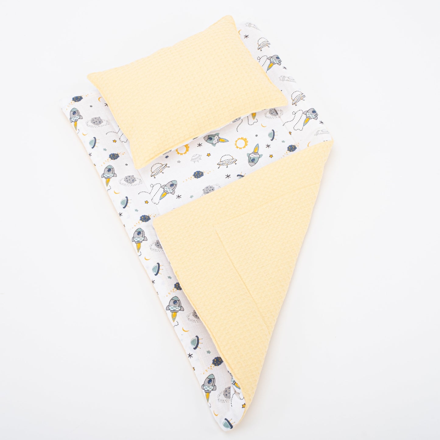 Double Sided Changing Pad and Pillow - Sarı Petek - Uzay