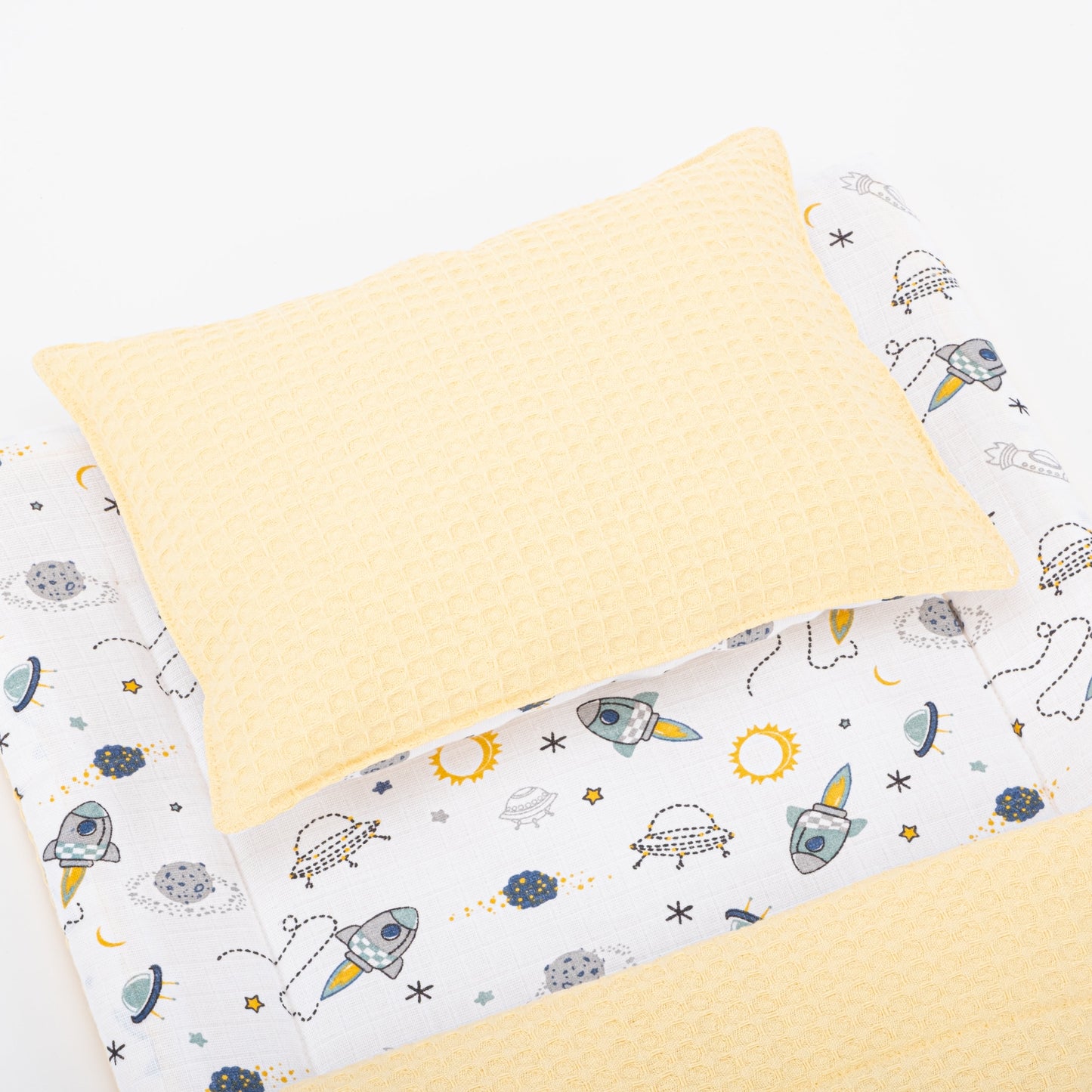 Double Sided Changing Pad and Pillow - Sarı Petek - Uzay