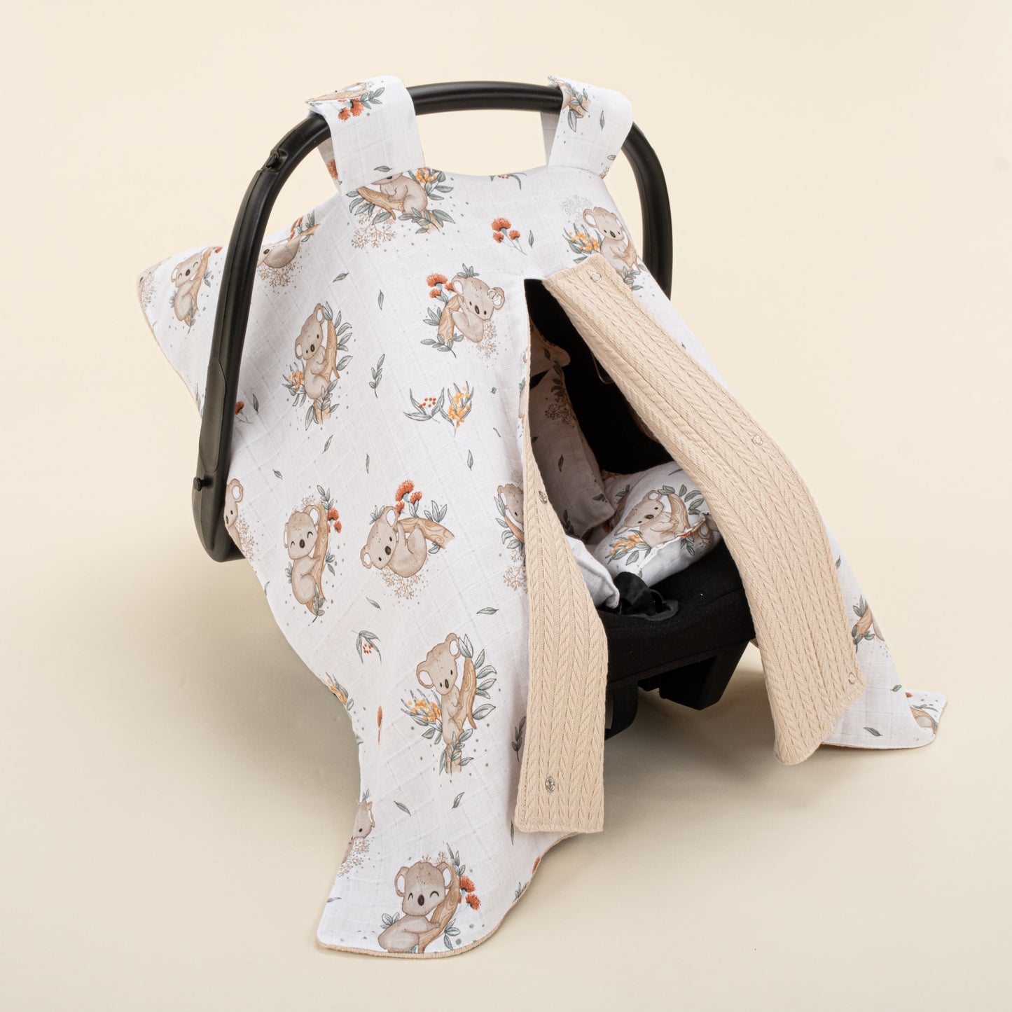 Stroller Cover Set - Double Side - Sütlü Kahve Örgü - Koala