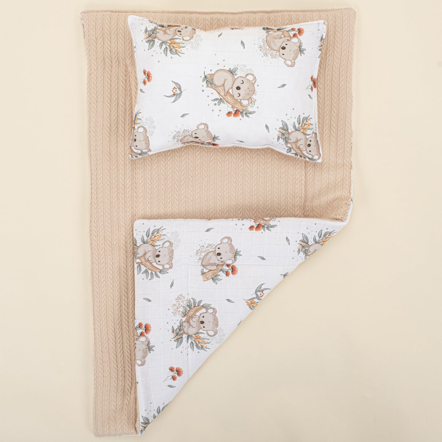 Double Sided Changing Pad and Pillow - Sütlü Kahve Örgü - Koala