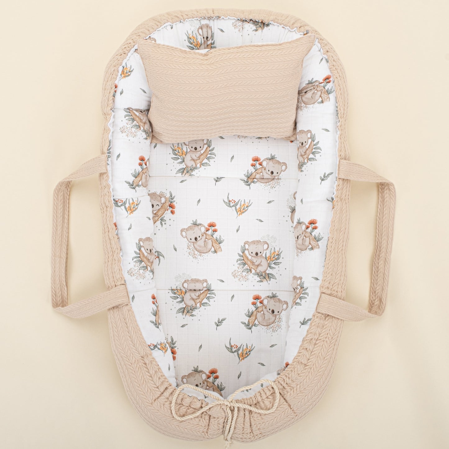 Babynest and Pillow - Çift Taraflı - Sütlü Kahve Örgü - Koala