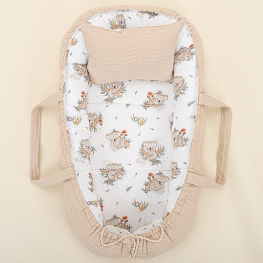 Babynest and Pillow - Çift Taraflı - Sütlü Kahve Örgü - Koala