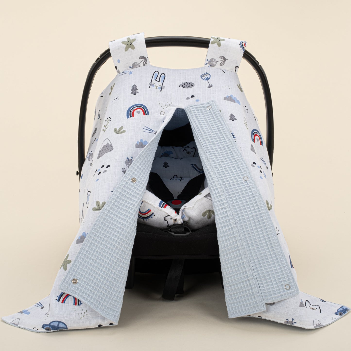 Stroller Cover Set - Double Side - Bebe Mavi Petek - Mavi Kedi