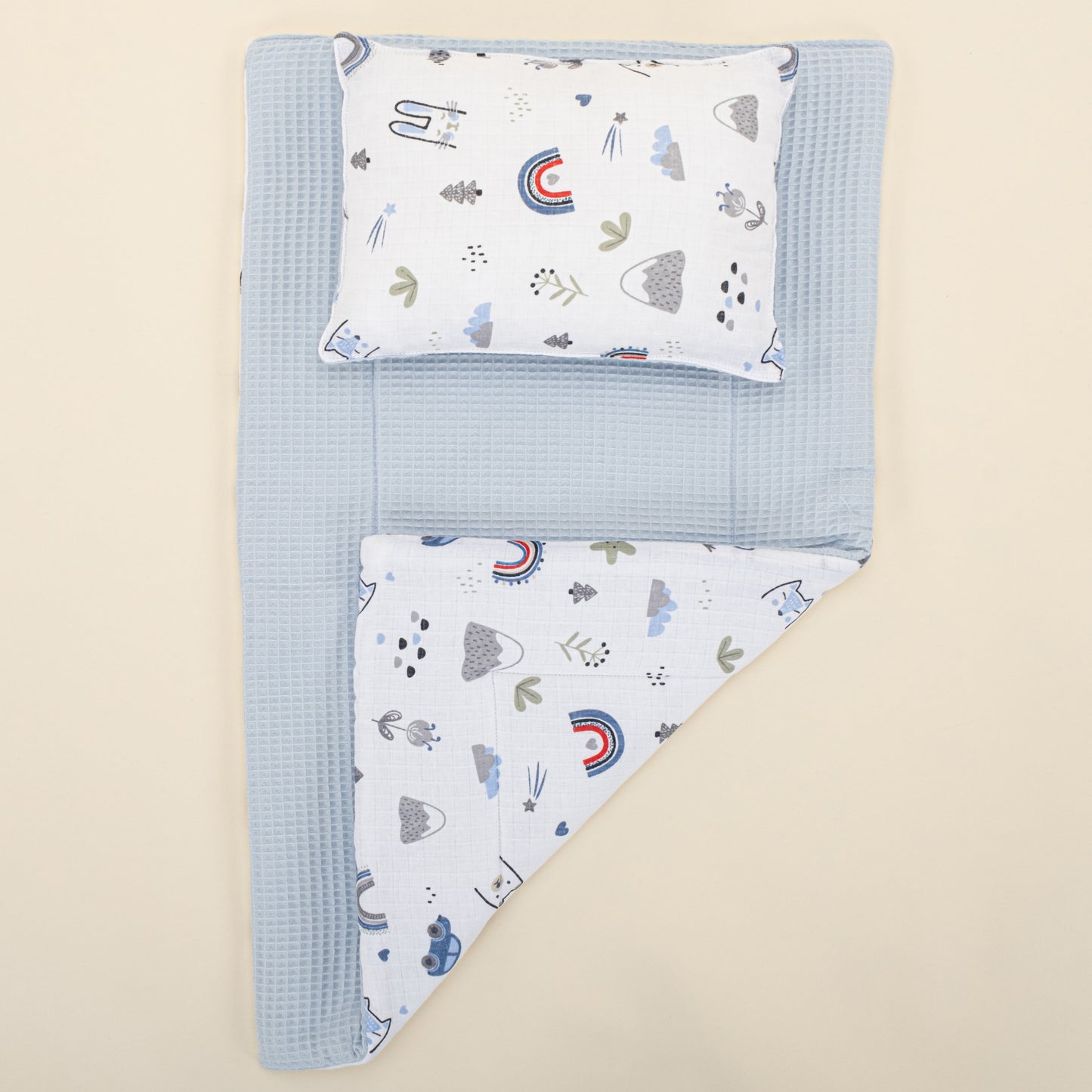 Double Sided Changing Pad and Pillow - Bebe Mavi Petek - Mavi Kedi