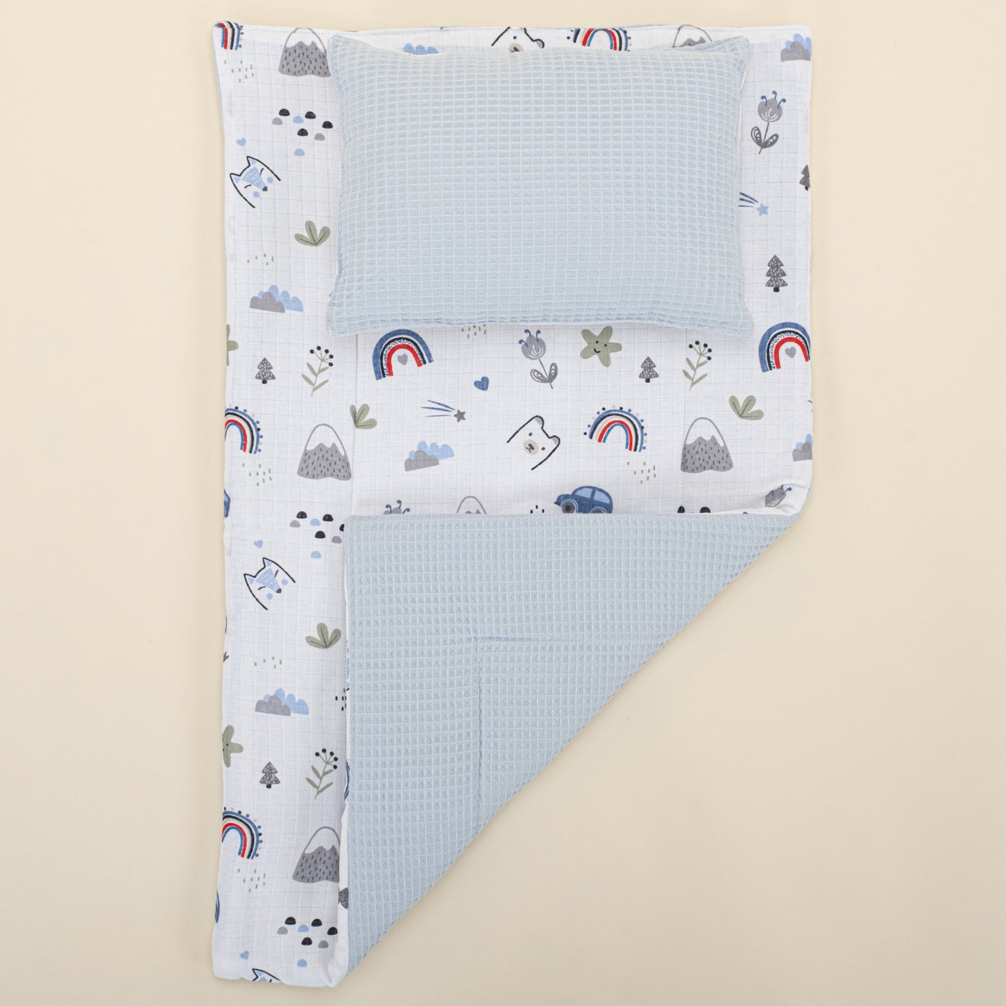 Double Sided Changing Pad and Pillow - Bebe Mavi Petek - Mavi Kedi