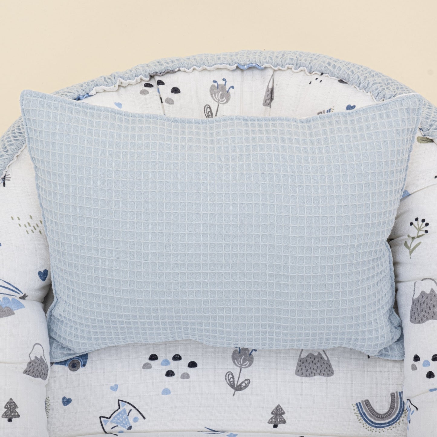 Babynest and Pillow - Çift Taraflı - Bebe Mavi Petek - Mavi Kedi