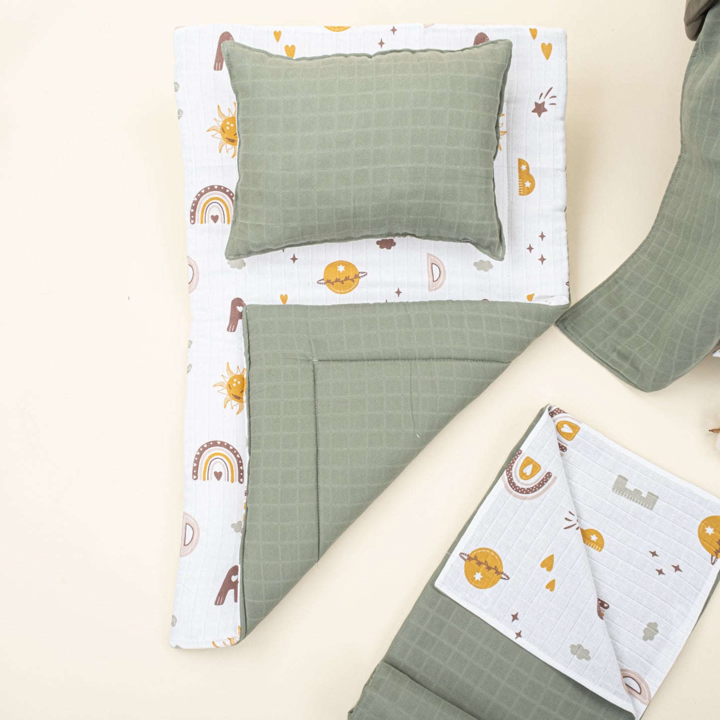 11 Piece - Newborn Sets - Double Sided - Seasonal - Haki Muslin - Galaksi ve Harfler