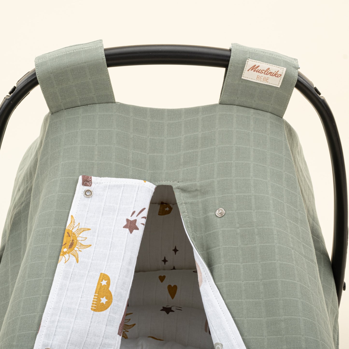 Stroller Cover Set - Double Side - Haki Muslin - Galaksi ve Harfler