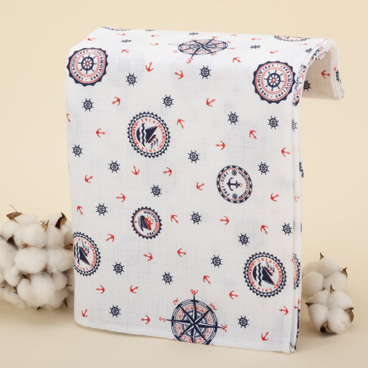 Muslin Blanket - Blue Ship