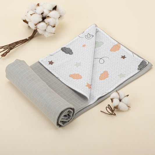 Double Side Muslin Blanket - Gray Muslin - Birds