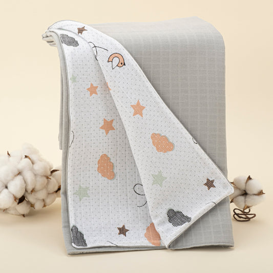 Double Side Muslin Blanket - Gray Muslin - Birds